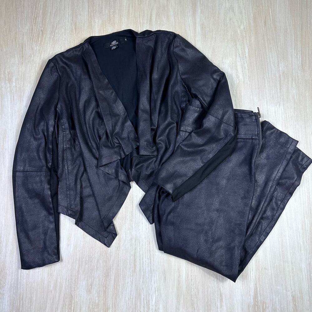 ABS Platinum Faux Leather Draped Long Sleeve Jacket & Pants Set Medium 8